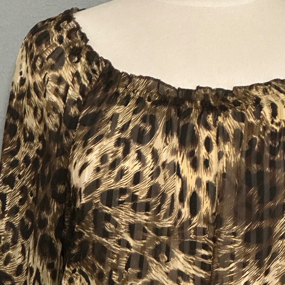 Retro 90s Womens Top L Sheer Leopard Print Off Shoulder Smocked Going Out Party - Picture 3 of 10